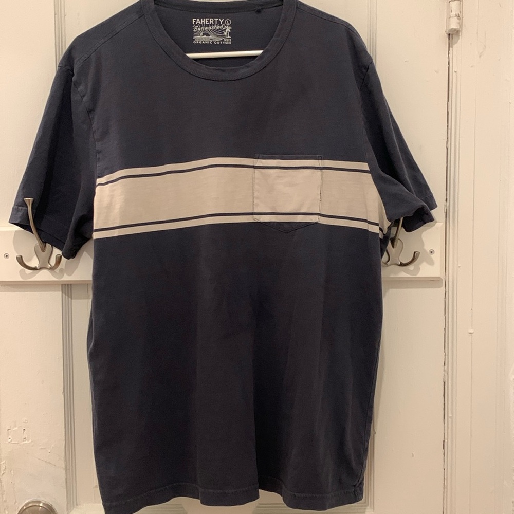 Faherty Men’s Surf Stripe Sunwashed Tee Size Large EUC